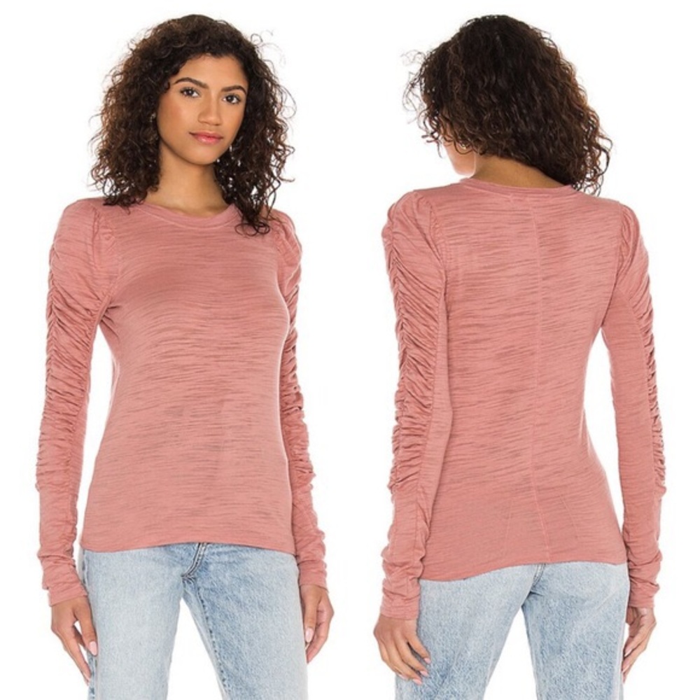 Free People Puffed Shoulder Ruched Long Sleeve Top - Picture 2 of 10